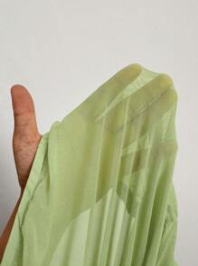 Maweii Vestido mini ajustado de malla y volantes elegante para mujer de talla grande que resalta la figura - Verde - Ver 6