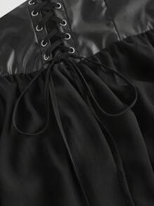 SHEIN MOD 加大码黑宫复古腰带设计圆裙，长款雪纺裙 - 黑色 - 查看 3