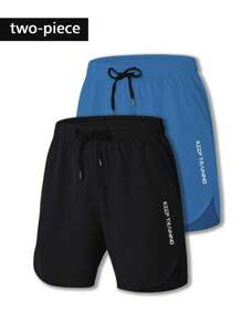 Manfinity Sport Corelite Men's Letter Print Drawstring Waist Sports Shorts Sweater Shorts Running Shorts - Black - View 1