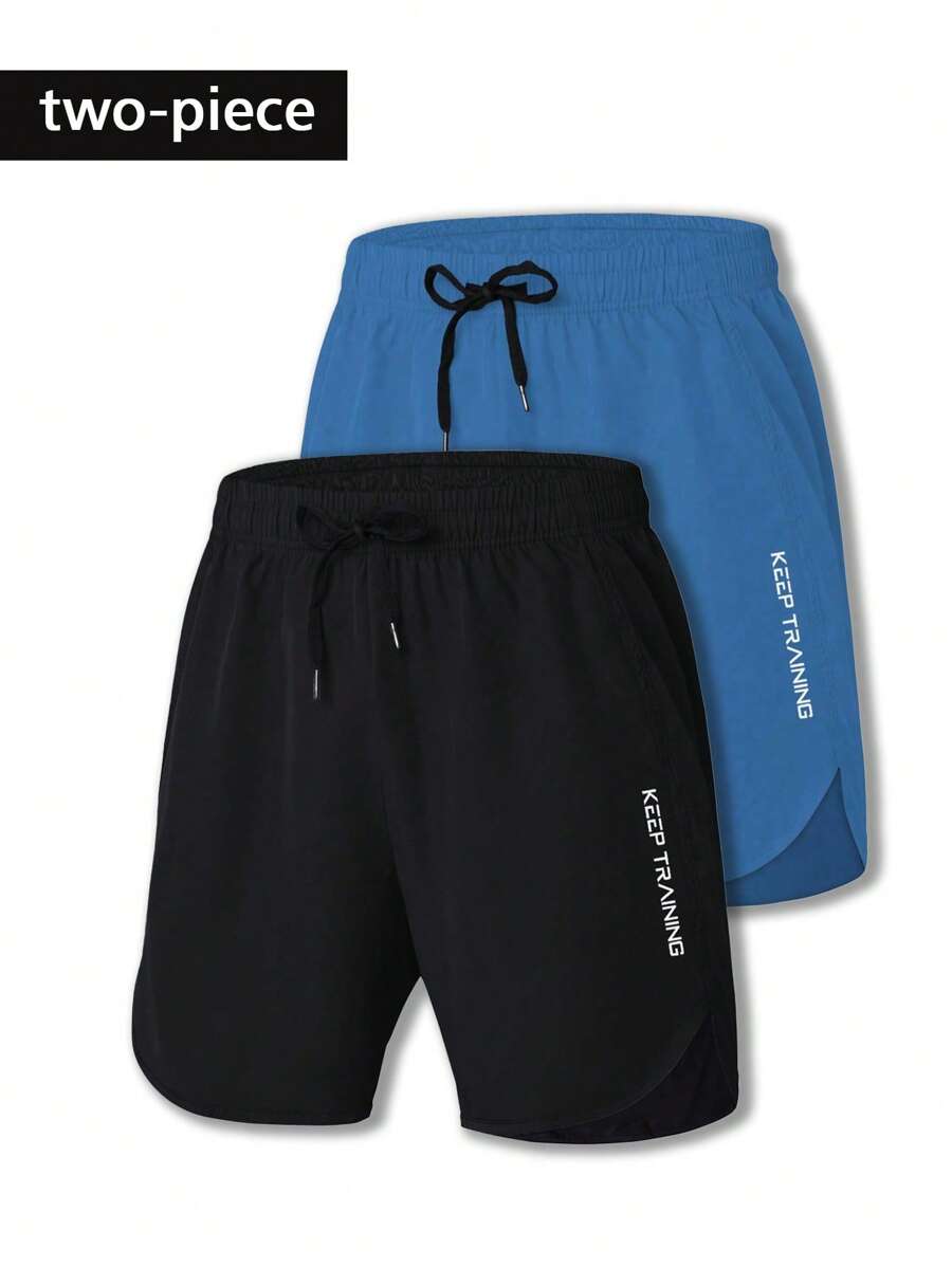 Manfinity Sport Corelite Men's Letter Print Drawstring Waist Sports Shorts Sweater Shorts Running Shorts - Black - View 1