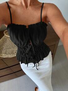 Siren Gaze Women's Solid Color Drawstring Pleated Camisole, Spring/Summer
