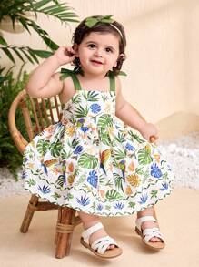 Travachic KIDS Babygirl Cute Floral Print Sleeveless Summer Vacation Dress - Green - View 6