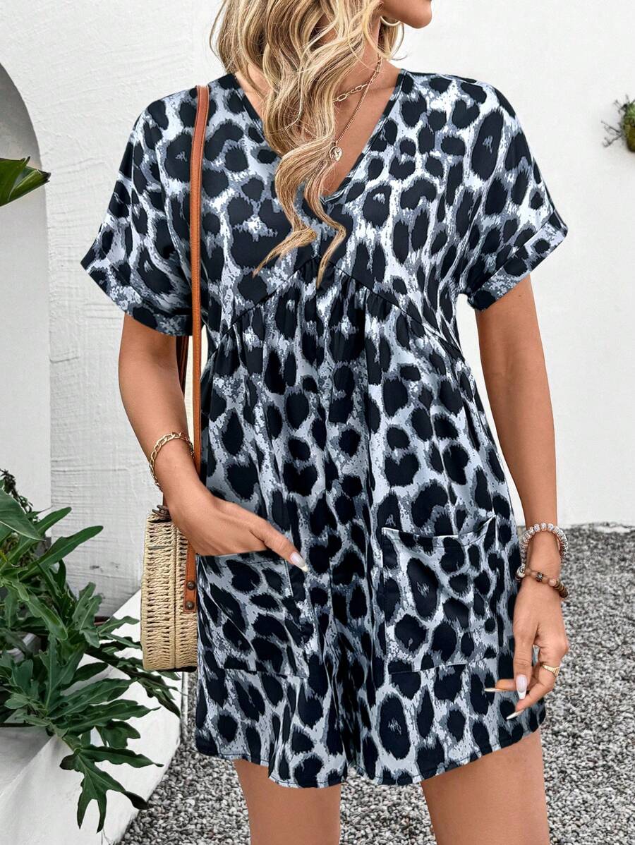 SHEIN LUNE 女士短款豹纹连体裤，春季