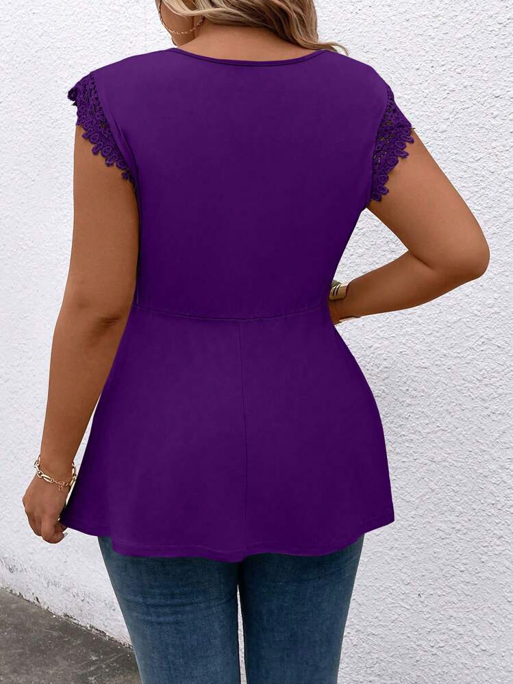 Rometta Plus Size Solid Color V-Neck Sleeveless T-Shirt, Fashionable For Summer - Red Violet - View 2
