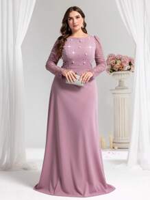 Coutiva Đầm dạ hội dáng chữ A thanh lịch, cỡ lớn, đính hạt cườm, phối ren tương phản, thích hợp cho tiệc tùng, đám cưới, ngày Valentine. - Hồng - Xem 4