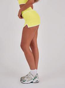 Musera Sport 对比色绑带细节小号分体运动健身短裙，仅限 Padel、网球、壁球、Pickleball 健身房 - 黃色 - 查看 5