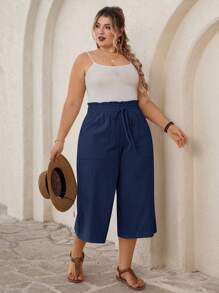 SHEIN VCAY سراويل فضفاضة ذات خصر عالي بلون سادة لقياسات كبيرة، ملابس استرخاء للأجازات