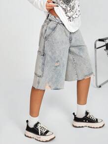 SHEIN Jeans corti a vita bassa, tinti e strappati