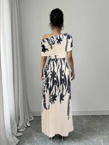 Selianne Elegantes modisches Pendler-Lässig-Romantik-Urlaubs-Damen-Kleid mit ärmellos, asymmetrischem Saum, Taille Raffung und Blume Muster