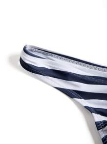 Manfinity KASUA Men's Striped Thong Swim Briefs, Fashionable For Summer