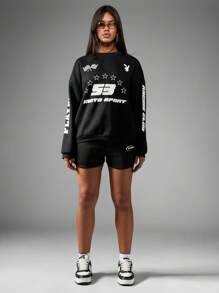 Missguided x Playboy Sudadera deportiva de estilo de carreras de coches, competición de motorsport, colección de trofeo, bandera a cuadros, estilo urbano, deporte, casual, otoño, invierno, ropa deportiva