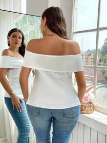 SHEIN Clasi Blusa elegante monocolore senza spalline da donna, taglia comoda, per l'estate