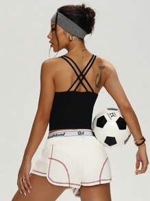 Dewbera 女士瑜伽无缝罗纹运动背心 - 黑色 - 查看 2