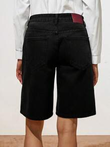 Lumivelle Women's Casual Versatile Solid Color Loose Denim Shorts - Black - View 2
