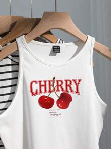 SHEIN EZwear 4 件套女式休闲条纹樱桃蝴蝶结图案印花修身背心，百搭性感，适合夏季度假和海滩穿着 - 彩色 - 查看 3