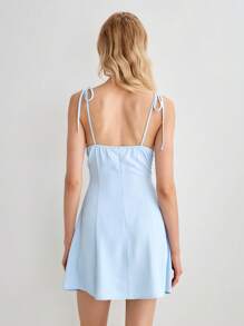 Lumivelle Women V Neck Short Slip Dress, Women A-Line Mini Dress - Blue - View 2
