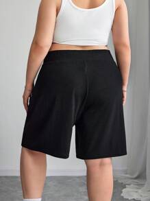 SHEIN CURVE+ 2pcs Plus Size Women Black & Gray Knee-Length Shorts Set, Loose Bermuda Shorts, Casual Vacation & Daily Wear - Multicolor - View 2