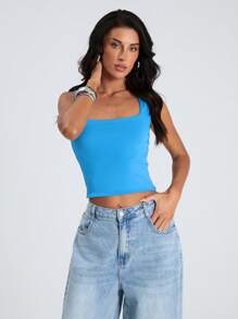 Glamine Women's Solid Color Deep U Neck Camisole Tank Top, Fashionable For Summer