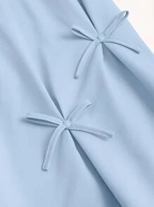 Sweetra 法式甜美粉色蝴蝶结装饰裙，时尚优质优雅女士裙子，适合春夏秋冬 - 薄荷藍 - 查看 4