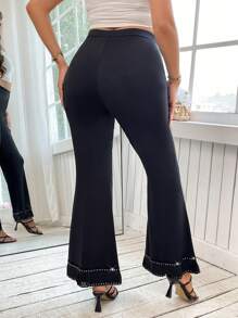 SHEIN Clasi Pantaloni a zampa in maglia nera elasticizzata, eleganti e casual, da donna curvy e formose, con strass luccicanti, pantaloni neri, jeans a zampa, outfit estivi da donna, casual business, per uscire, abiti da ufficio per donne, stile old money, abbigliamento business casual da donna, pantaloni estivi, pantaloni da lavoro