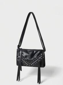 SHECARRY Women Crossbody ,Metal,Summer Autumn Holiday ,For Dinner/Dating/Party/School/Travel/Commute/Shop Bag, Y2K, Steampunk,Party,Women Crossbody Rivets, Zippers, Tassels,With Metal Decor,Portable ,With Adjustable Strap, With Metal Decor, Tassel,Faux Leather, Back To School For Students