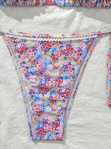 SHEIN Swim 2pcs/Set Women's Random Print Spaghetti Strap Sexy Bikini Set, Summer - Multicolor - View 4