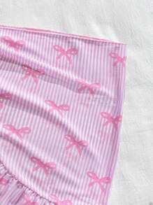 Tween Girls Sweet And Cute Bow Print Beach Cover Up Skirt,Ruffled Sarong - Pink - View 4