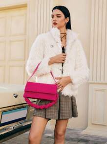 SHECARRY 1 pezzo Borsetta da spalla Y2K minimalista in colore tinta unita con pelliccia sintetica, borsa casual per uso quotidiano - Rosa - Visualizzare 5