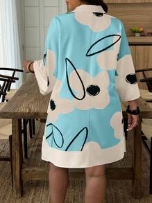 SHEIN LUNE Plus Size Elegant Floral Print Flare Sleeve Dress - Multicolor - View 2