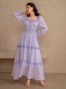 DAZY 女士多层荷叶边拼接纯色音乐节连衣裙，女士夏季连衣裙