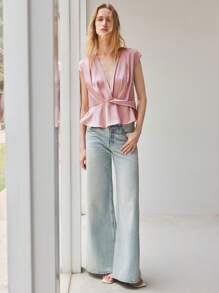 Maija Women Deep V-Neck Pleated Sleeveless Top - Dusty Pink - View 3