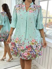 SHEIN Clasi Plus Size Long Sleeve Dress, Fashion Suitable For Summer - Mint Green - View 5