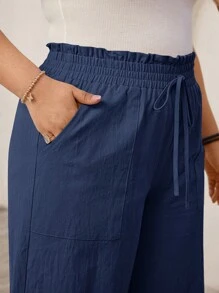 SHEIN VCAY سراويل فضفاضة ذات خصر عالي بلون سادة لقياسات كبيرة، ملابس استرخاء للأجازات