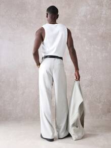 SUMWON Luxury Wide Leg Suit Pants Linen Look Tailored Trousers With Pleats Business Professional Office Wear Classic Formal Pants Winter Fall Collection