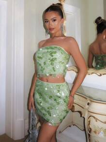 Glamine Conjuntos de dos piezas para mujeres para uso diario, vestidos de fiesta para mujeres, vestidos cortos para mujeres, conjuntos de 2 piezas para mujer, conjuntos de vacaciones para mujer, vestidos sexy de fiesta y vacaciones, coloridos, con lentejuelas, tops tubo para mujeres, conjuntos sexy para salir de fiesta