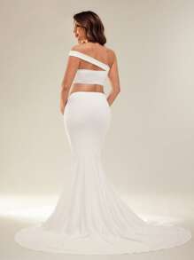 SHEIN Maternity Plain Color Cropped One-Shoulder Top And Adjustable Waist Midi Skirt 2Pcs Set For Photography - White - View 3