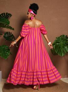 Maweii Strappy Dual Color Print Striped Loose Vacation Long Dress - Multicolor - View 2