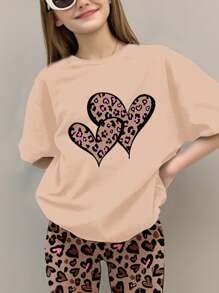 SHEIN 2pcs/Set Tween Girls Casual Short Sleeve Top And Pants Set, Suitable For Summer