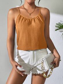SHEIN LUNE Top sin mangas de unicolor versátil y casual, apto para el verano - Mostaza Amarilla - Ver 3