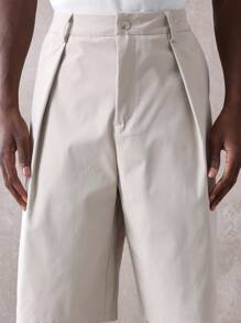 SUMWON Pantalones cortos Bermuda plisados y a la medida de alta calidad, formales y de negocios, de pierna ancha, para caminar, de vestir, para la oficina, de longitud hasta la rodilla, para el verano y la primavera, un clásico - Caqui - Ver 6