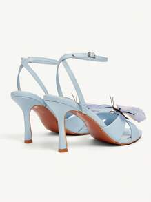 CUCCOO CHICEST 女士夏季新款蝴蝶带交叉圆头细高跟优雅时尚浅蓝色仿皮高跟凉鞋，非常适合下午茶、约会、派对、度假、海滩 - 藍色 - 查看 6