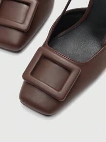 CUCCOO BIZCHIC Women's Square Toe Chunky Heel Brown PU Smooth Material Fashionable Simple Comfortable Daily & Party Buckle Strap Flat Shoes For Christmas - Brown - View 9