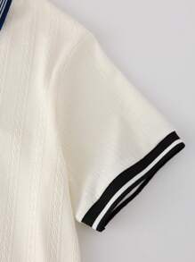 SHEIN Leap Crew Tween Boys' Loose Casual Ribbed Collar Short Sleeve Half Placket Relaxed Comfortable Polo Shirt - White - View 4