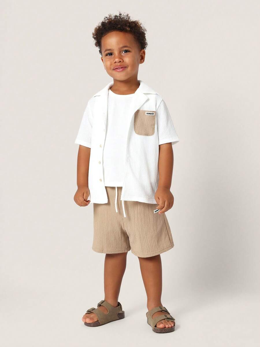 SUMWON 夏季男童两件套沙滩度假套装儿童休闲纽扣套装海滨周末幼儿高端精品服装