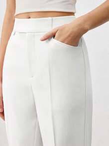 BizChic Women White Front Center Seam Flared Design Pants, Romantic Elegant Everyday Fashion Business Casual Suit, Suitable For Office, Teacher In Fall/Winter