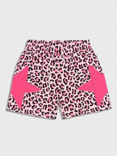 Street Life Herren Sommer Mode Leopard Muster Stern Applikation Lässig Shorts