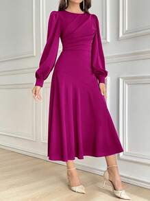 Modelyn Women Mid-Calf Length Casual Dress, Minimalist & Fashionable For Everyday Wear Long Evening Dresses