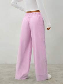 SHEIN PETITE Women's Casual Striped Wide-Leg Pants Y2k - Pink - View 2