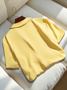 Franclia 百搭纯色翻领短袖休闲女式衬衫，夏季