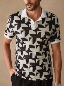 Manfinity ModaGents Men's Casual Geometric Print Slim Fit Short Sleeve Polo Shirt